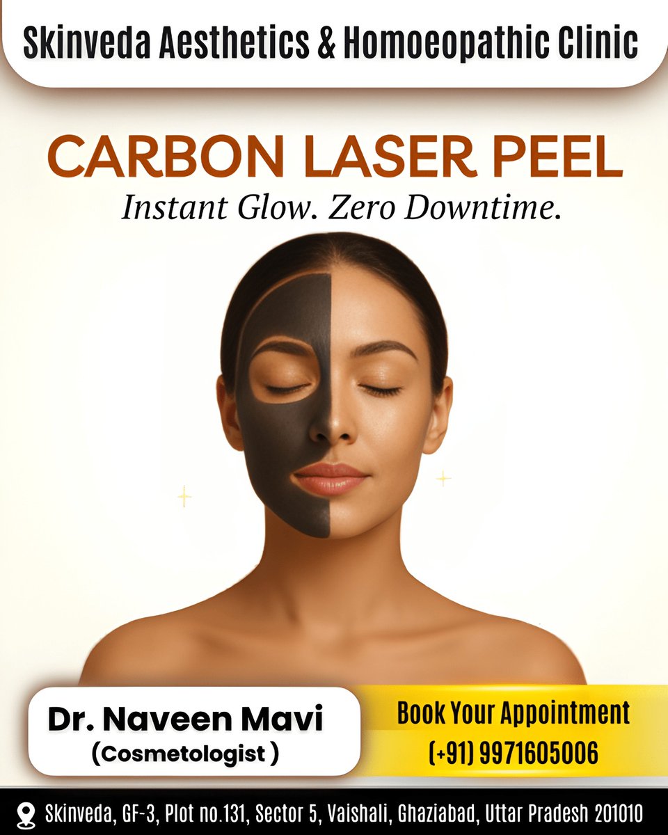 DrNaveenMavi's tweet image. CARBON LASER PEEL ✨

Consult with Dr. Naveen Mavi (Best Cosmetologist in Vaishali, Ghaziabad)
-
Address-: Skinveda, GF-3, Plot no.131, Sector 5, Vaishali, Ghaziabad, Uttar Pradesh 201010

Contact us:- (+91)-9971605006

#AcureAesthetics #TipsSkincareRoutine #Acne #DrNaveenMavi