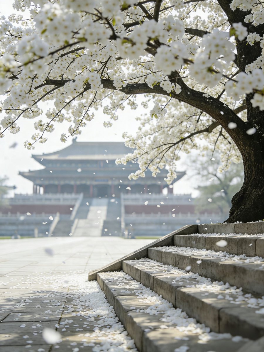 miaoxingW's tweet photo. 闲洒阶边草，
轻随箔外风。
黄莺弄不足，
衔入未央宫。

Softly they fall on grass by the steps,
Gently they drift with the wind outside.
The orioles play with them, never tired,
Carrying them off into the Weiyang Palace.

—— 王维《左掖梨花》 https://t.co/U4OV27lqES