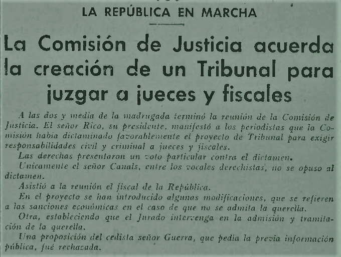Tanta independencia que, en Junio de 1936, los socialistas defendíais crear un Tribunal para juzgar a los jueces y magistrados "incómodos" y no afectos a vuestros postulados (génesis de lo que serían los Tribunales Populares, es decir, las Chekas).

#Memoria