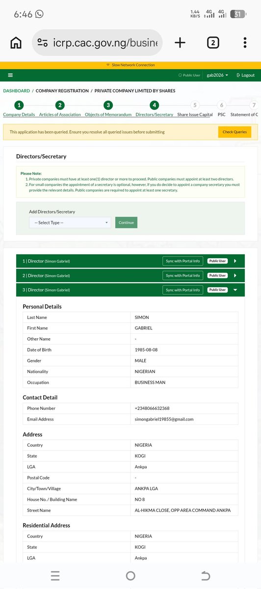 Feezkid_82241's tweet photo. @cacnigeria1 Kindly help me remove the duplicate data of the director thanks, my name is SIMON GABRIEL and Username: GAB2026. Attached here is the picture https://t.co/VSJL1BU0BV