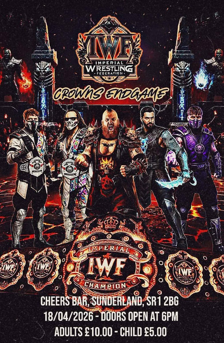 bmc129's tweet photo. Imperial Wrestling Federation presents: Crowns Endgame this saturday at cheers bar Sunderland https://t.co/gkYb8823Je