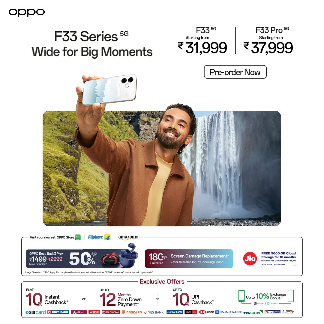 tsaikumar1989's tweet photo. OPPO F33 series 5G launched today in India.
₹31999 @ 6+128GB (F33)
₹37999 @ 8+128GB (F33 Pro)
Please don't buy this better options available
#OPPO #OPPOF33 #OPPOF33Pro https://t.co/7YmLBXy4vB