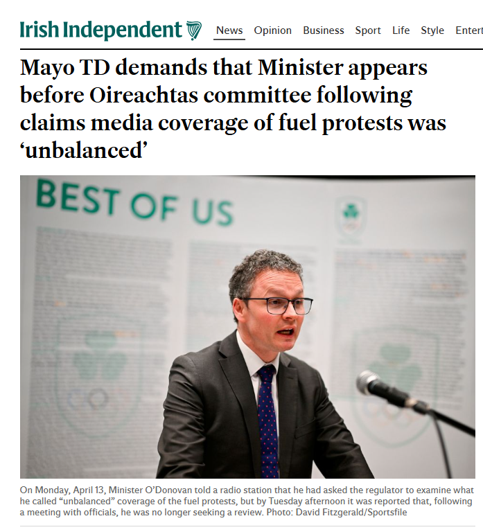 A free media should not be lectured into line.
Is this what the €700 Million euro RTE rescue package was designed to achieve?
I am pleased that the Oireachtas Media committee will be discussing the Minister's comments today.