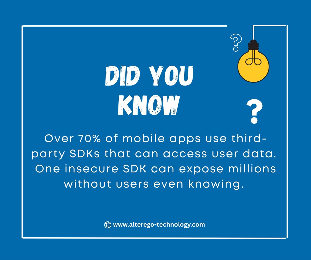 alterego_ltd's tweet image. One insecure SDK can expose millions—most users won’t even know.
#AlteregoTechnology #DataPrivacy #CyberSecurity