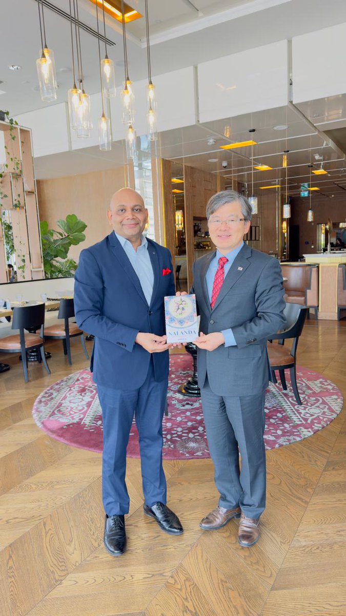 indembassybaku's tweet image. Ambassador Abhay Kumar had a meeting with Ambassador Kang Kymgu of the Republic of Korea in Azerbaijan and presented him a copy of his book #Nalanda: How it Changed the World, highlighting age old connections between #India and #Korea