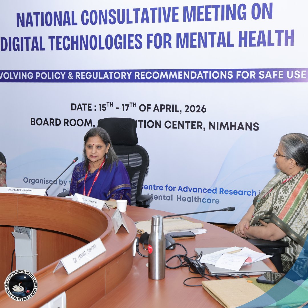 NIMHANS_BLR's tweet image. Digital mental health needs clear guardrails.
A national consultative meeting is being held from 15–17 April 2026 to discuss policy and regulatory recommendations for the safe use of digital technologies in mental health.

#DigitalMentalHealth #MentalHealthPolicy #PublicHealth