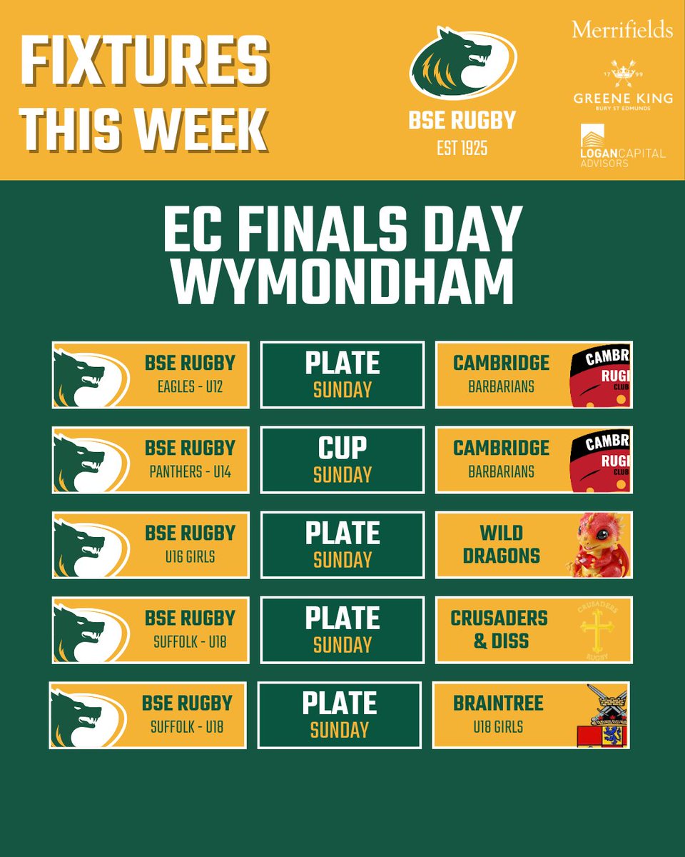 BSERugby's tweet image. FIXTURES THIS WEEK

Huge weekend ahead. Top 4 clash for the Men's 1st, last home games for the Wolfhounds and Rovers, EC final for the Colts, and the EC finals day for the girls at Wymondham.

#Rugby #CommunityFirst #OneClub #morethanjustarugbyclub #BSERugby
