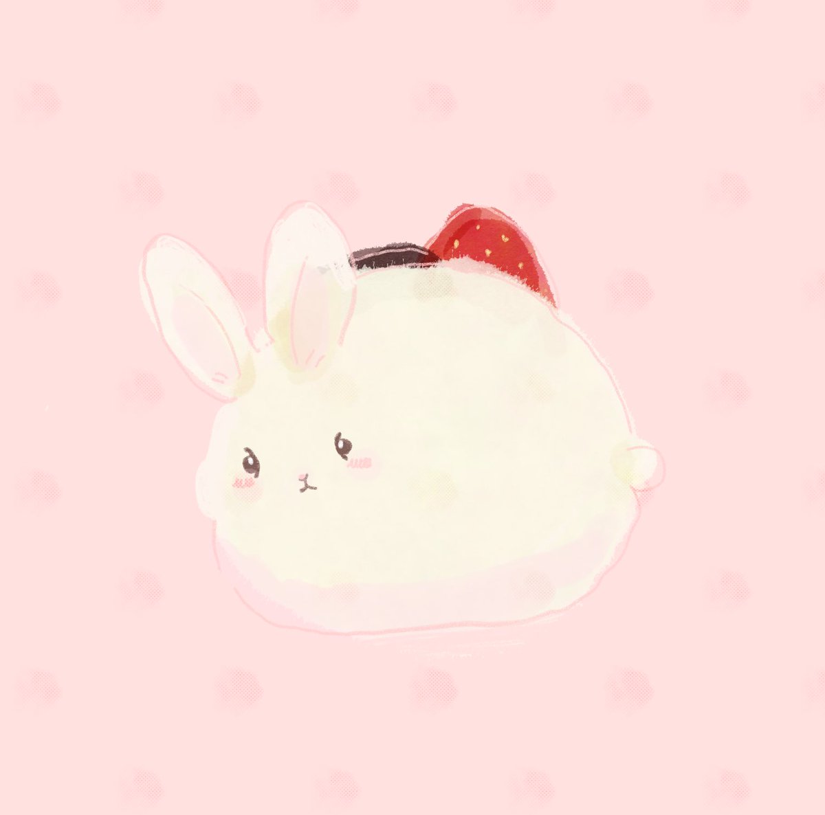 いちご大福なもちもちうさぎさん🐰🍓

#いちご大福の日　#ゆるいイラスト
#illustration