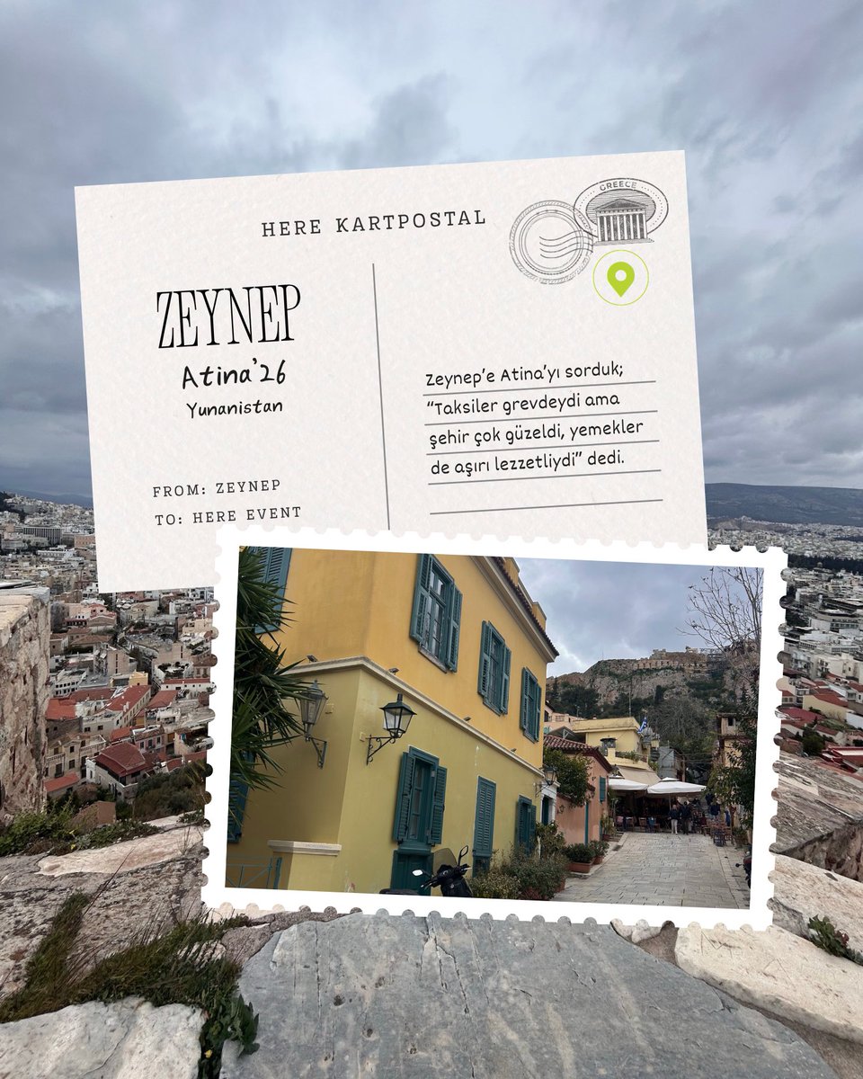 hereeventt's tweet photo. Sizlere dünyanın farklı noktalarından, küçük notlar bırakıyoruz. 💌

Atina’dan ve Berlin’den, Naz &amp; Zeynep’ten kartpostallar var. Keşfetmenin, yolda olmanın ve her şehirde yeni hikâyeler biriktirmenin tam zamanı. 

Turizm Haftası’nda, Here ile her yol, yeni bir anıya dönüşüyor 💚 https://t.co/egbgB1s6Ul