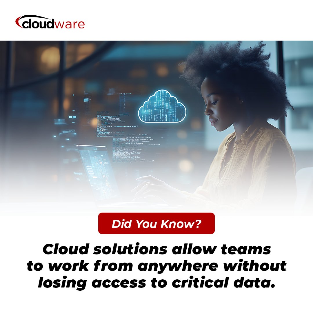 cloudwareafrica's tweet image. The flexibility of cloud technology is what keeps businesses running — whether teams are in the office or remote.

Access anywhere. Work everywhere. Is your team fully cloud-enabled?

#CloudTechnology #CloudSolutions #WorkFromAnywhere  #RemoteWork