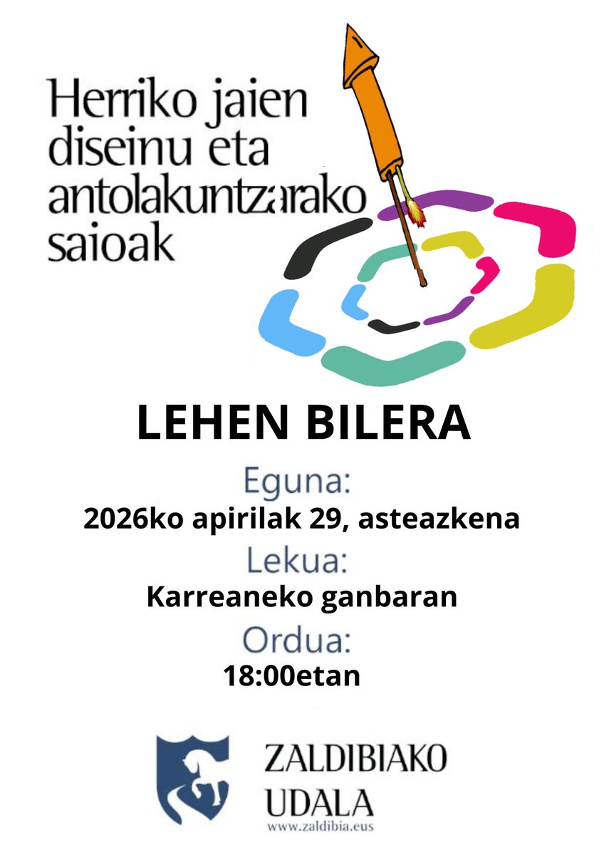 zaldibiaeus's tweet photo. Apirilaren 29an, asteazkena, egingo da Zaldibiako festen diseinu eta antolakuntzarako lehen saioa, 18:00etan Karreaneko ganbaran. Saioan landuko diren gaiak eta jaietarako proposamenak egiteko formularioa, jarraian.
https://t.co/2nEwkLTl3t https://t.co/kfvtxxDsPY