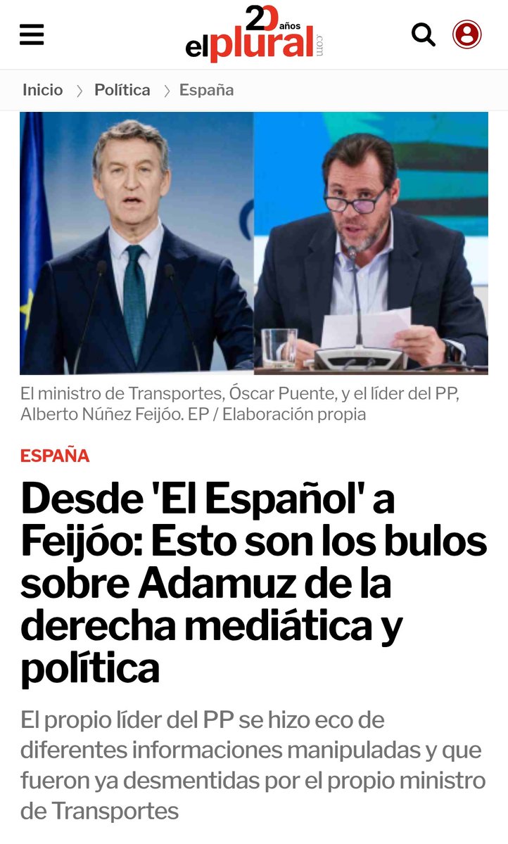 JorgeCalabres's tweet image. Un jefe de mantenimiento de Adif, a la Guardia Civil: "No hubo auscultación ultrasónica en Adamuz desde 2023 o 2024"

elespanol.com/invertia/obser…

Óscar Puente y El Plural nos acusaron de publicar "bulos". Ahora un jefe de Adif confirma la exclusiva de @elespanolcom y las mentiras