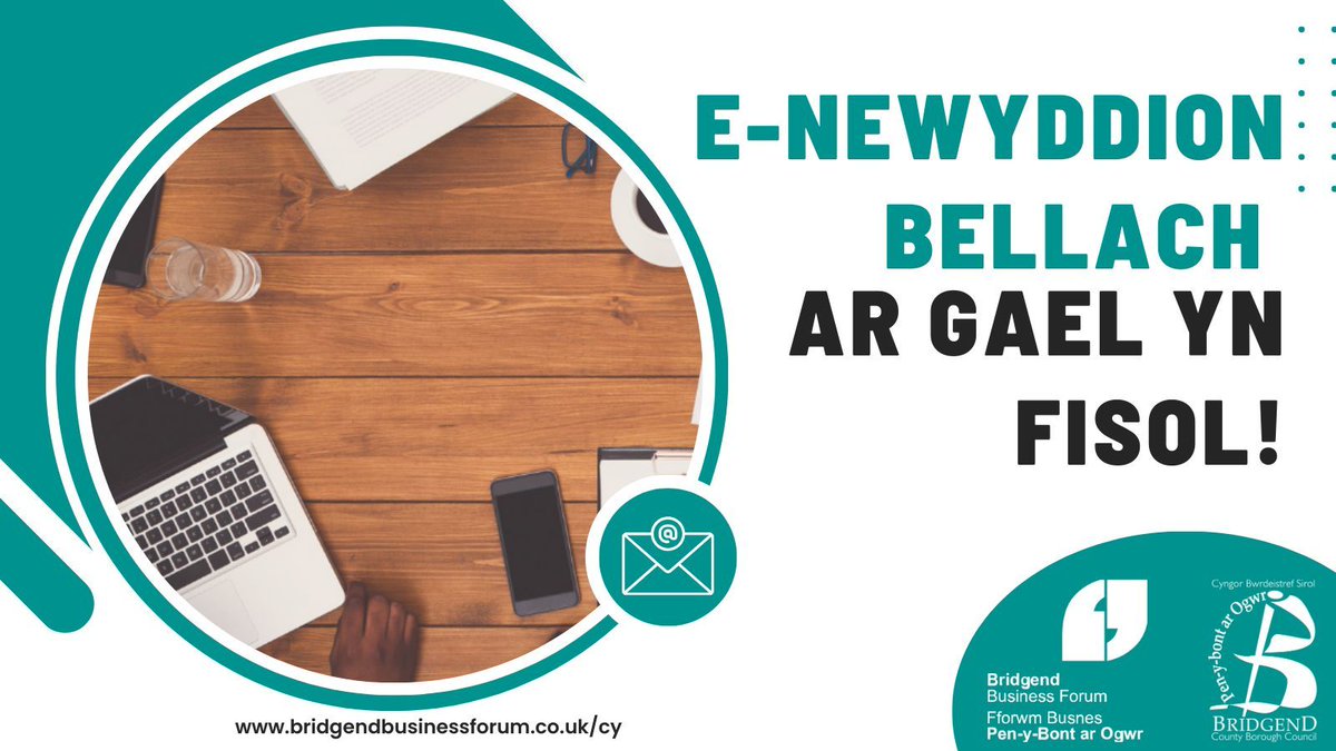 Cadwch lygad ar eich negeseuon e-bost am e-newyddion business@bridgend mis Ebrill, crynodeb o ddatblygiadau diweddaraf, cyllid, prosiectau a mentrau Pen-y-bont ar Ogwr 📩