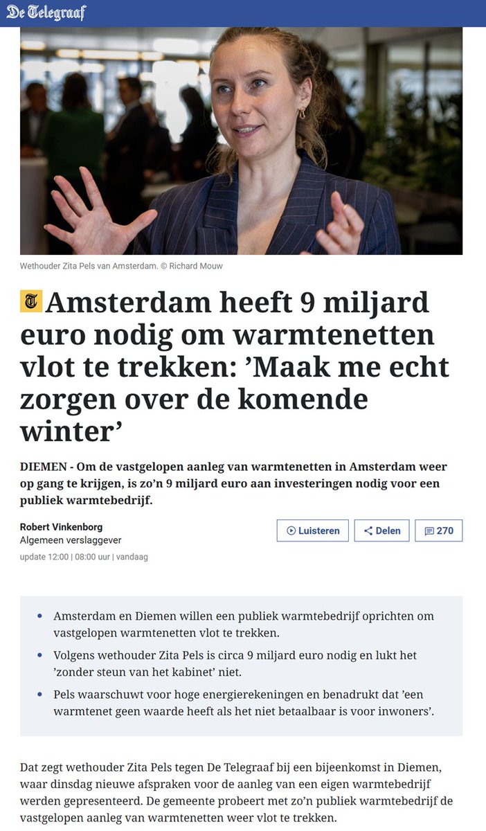 BartBurggraaf's tweet image. Warmtenetten: van Moskou naar Amsterdam. 

In Amsterdam is nu al 9 miljard euro extra nodig om warmtenetten te laten werken, en dat is niet eens de volledige rekening.

Zo eindigt centrale planning altijd: minder keuze, meer afhankelijkheid, hogere kosten en uiteindelijk nóg een