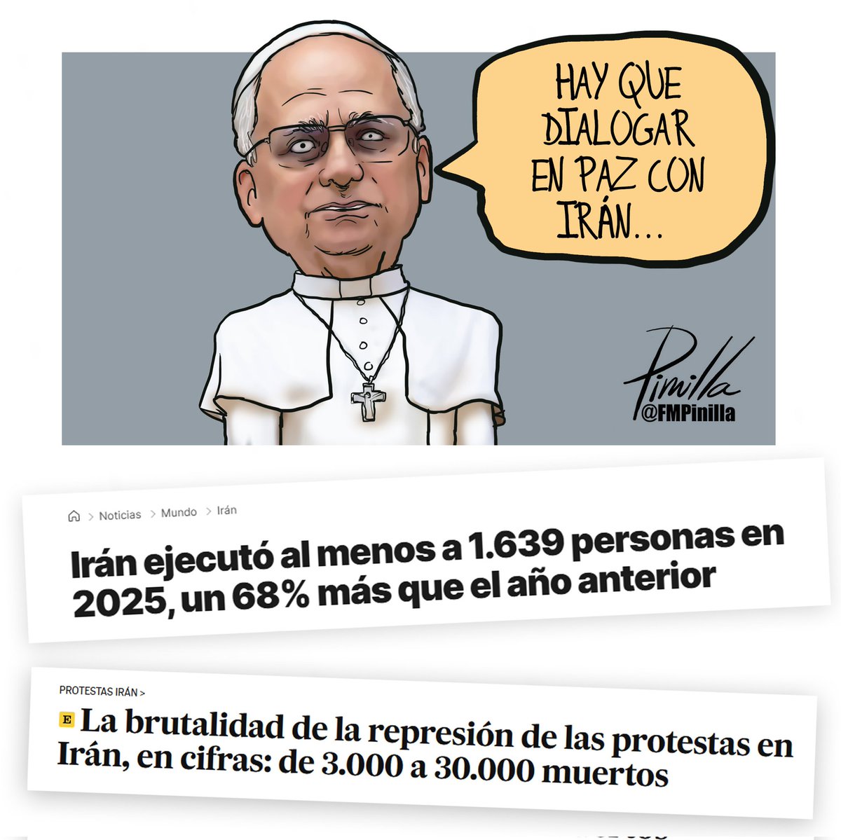 FMPinilla's tweet image. Dialogar en paz con Irán...
•
Caricatura para @DiarioLAmericas
•
#Caricatura #Cartoon #pope #vaticano #noticia
