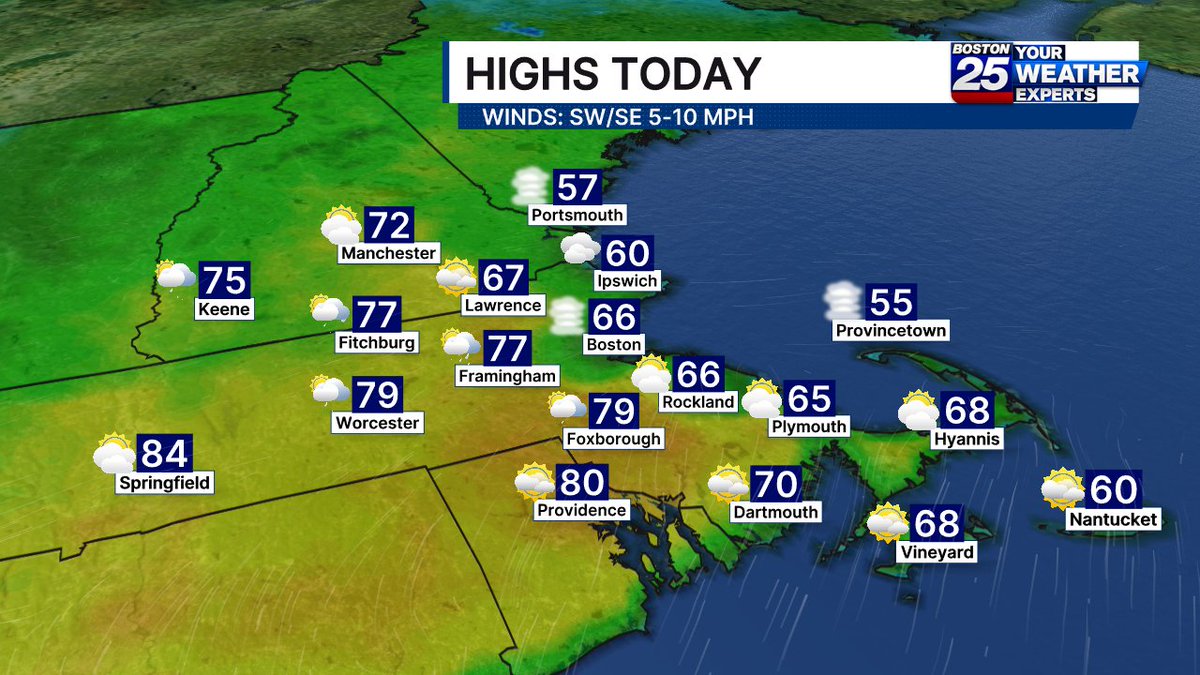 ShiriSpear's tweet image. Afternoon temps will range from the 50s - 80s in southern #NewEngland 😳. Two waves of scattered ⛈️ today: afternoon 3-8 PM &amp;amp; overnight midnight-4 AM. @boston25 #mawx #nhwx