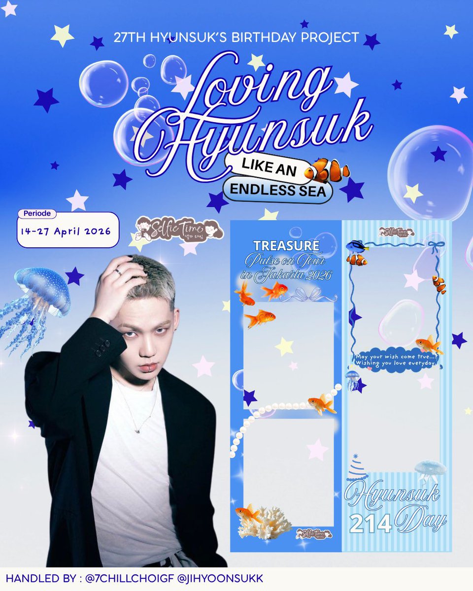 2026 Choi Hyunsuk’s Photobooth Event 
🌊Loving Hyunsuk like an Endless Sea 🌊 

Let's join us to celebrate Hyunsuk’s birthday⭑.ᐟ

🗓14-27 April 2026
📍<a href="/selfietimeid/">Selfie Time ID</a>

☆ Details location on pict ☆
Like &amp; RT are very appreciated♡

#CHOIHYUNSUK