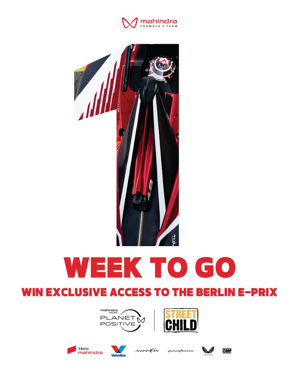 MahindraRacing's tweet image. 7 days to go ⏳

Enter our prize draw to win 2 exclusive Mahindra Racing garage passes to the Berlin E-Prix 🇩🇪

Donate £20 to support Street Child &amp;amp; help children access education worldwide 🌍

Enter now 👉 docs.google.com/forms/d/e/1FAI…

#Mahindra #StreetChild #PlanetPositive