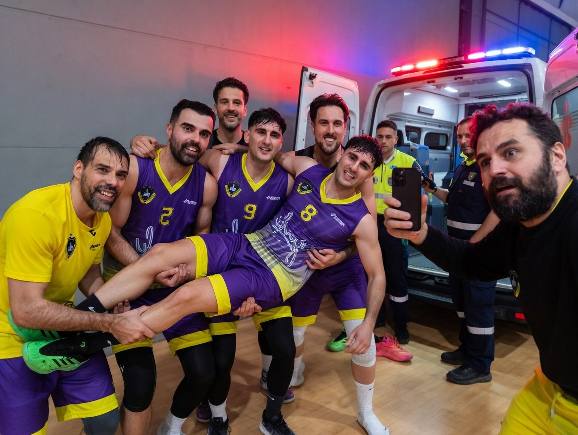 La IA hace milagros. Como ser seis tíos y ganar a Caja87 para seguir líderes con un 16-0 y clasificar matemáticamente para Play Off. Durísima temporada. 

📷 Santa Marta Style IA

#GoSplit 🏀🔥