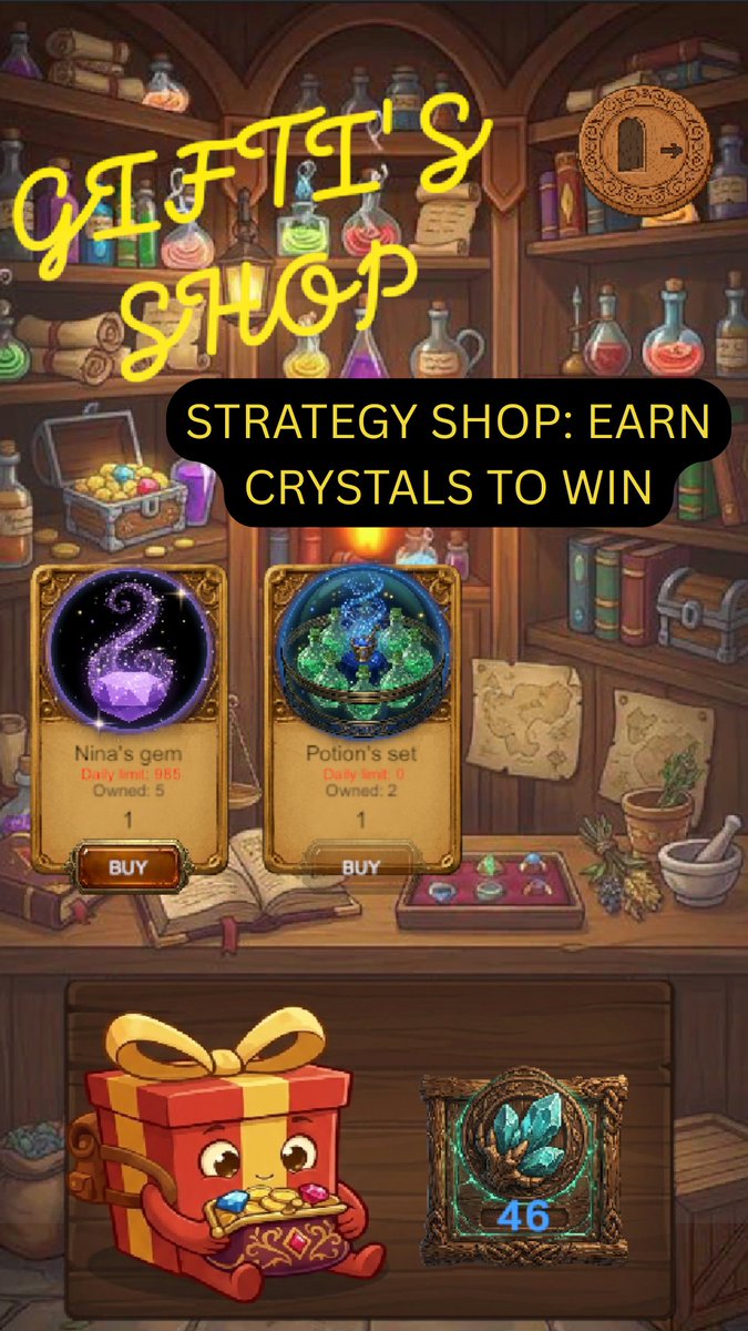 worldgiftssol's tweet photo. The economy of World of Gifts is about to change forever. 🛒💎

We are opening the Gifty Shop this week. But remember: No credit cards allowed. Only skill-earned crystals can buy these power-ups.

Nina’s Gem or Potion Set? Choose your strategy. Update dropping in 48h! ⏳🏁 

#Solana #M2E #AntiWhale