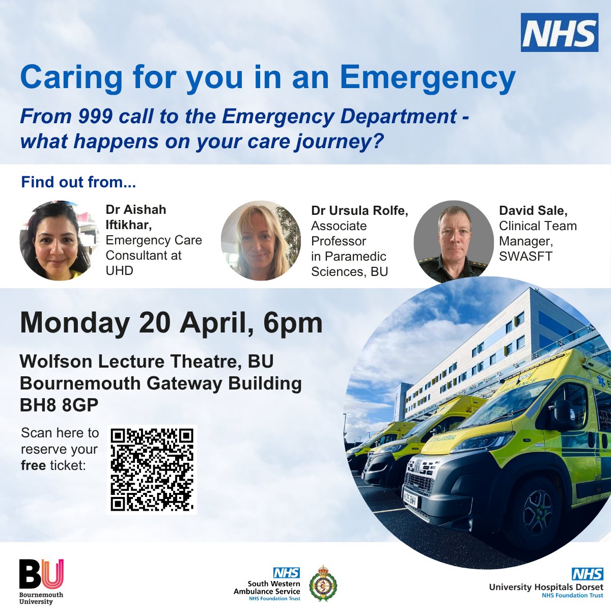UHD_NHS's tweet photo. 1/3: Thank you to @Bournemouthecho for sharing the details of our Emergency Care health talk. https://t.co/iY0QTi70Po A free event that we're co-hosting with @swasFT and @bournemouthuni 
If you dial 999 for an ambulance, do you know what happens? Would you like to learn about... https://t.co/DzKQQ5yzWW