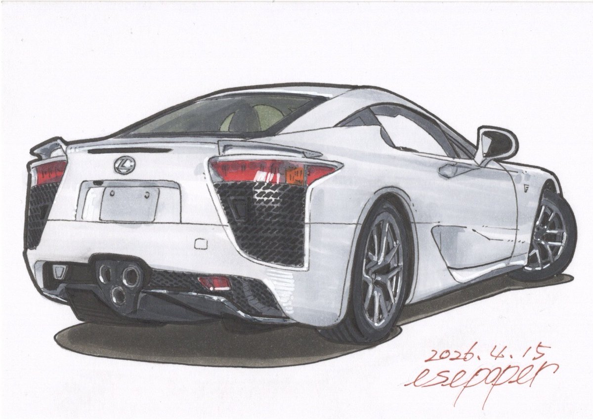 esepoper's tweet image. レクサス LFA (リア)
ｶﾜｲｸｶｹﾀ‼︎
#車 #アナログ絵