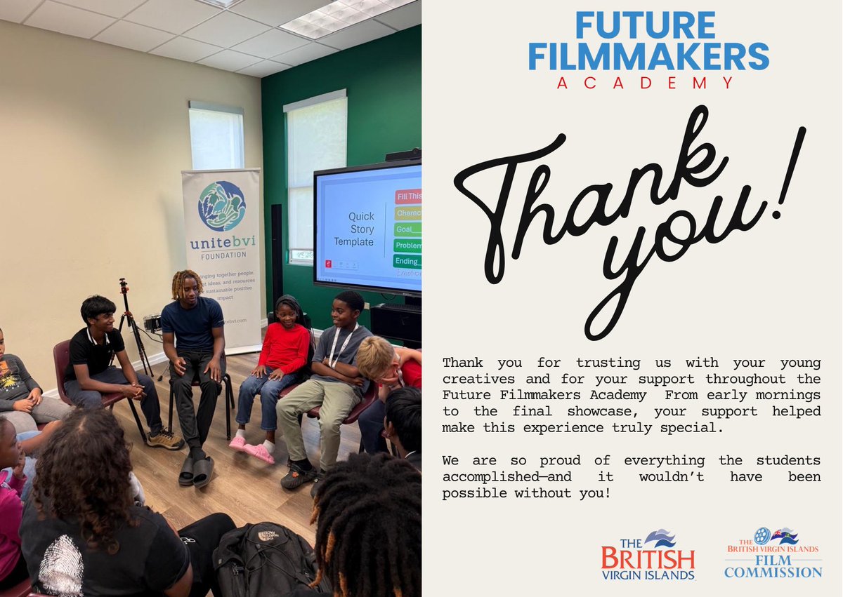 BVIFilm's tweet photo. Parents, thank you for being part of the journey 🎬

Your support made this year’s Future Filmmakers Academy truly special.

#BVIFilm #FutureFilmmakers #Gratitude https://t.co/dPZy0pMNip
