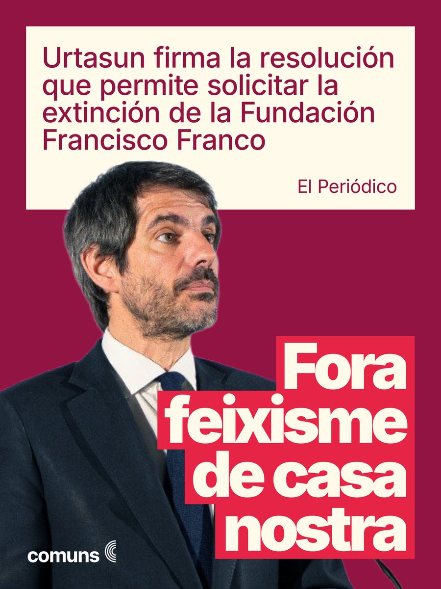 Cap fundació que glorifiqui la dictadura franquista té cabuda en una democràcia.

Gràcies, Ernest Urtasun, per tota la feina. Aquesta setmana comencem a tancar espais que blanquegen el feixisme, exalten la dictadura, ofenen la memòria de les víctimes i vulneren la Llei de Memòria