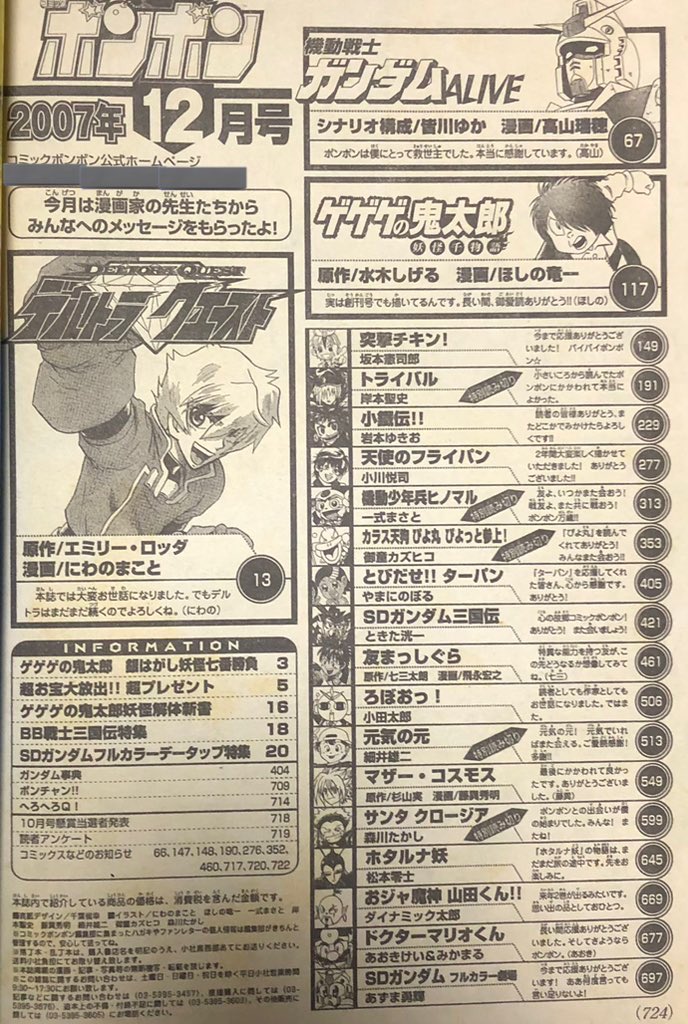 コミックボンボン　2007年12月号　最終号 ボンボン最終号の目次