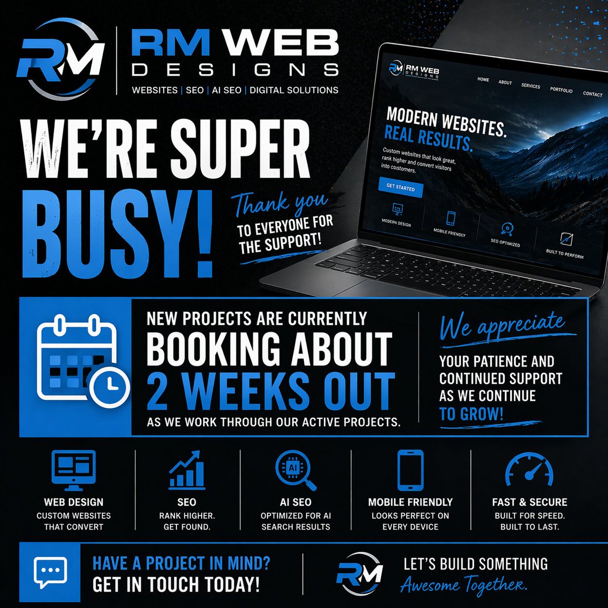 rm_webdesigns's tweet photo. We’ve been BUSY 👀

RM Web Designs is currently booking new projects about 2 weeks out as we continue to grow.

Appreciate all the support 🙌
If you’re planning a website or SEO project — now’s the time to reach out.
#WebDesign #SEO #AISearch https://t.co/V8TLFXasGO