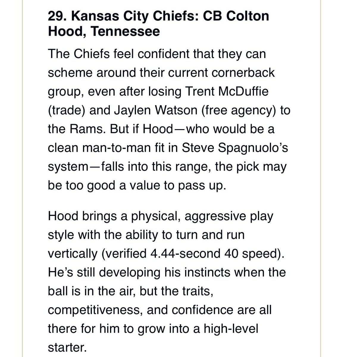 SleeperChiefsKC's tweet image. .@MelKiperESPN and @McShay13 have both released their NFL Mock drafts this morning gathering all intel from around the league.

Both have the #Chiefs taking ASU WR Jordyn Tyson at the 1.09 and UT CB Colton Hood at 1.29.

Kansas City has reportedly been “intrigued” with Tyson.