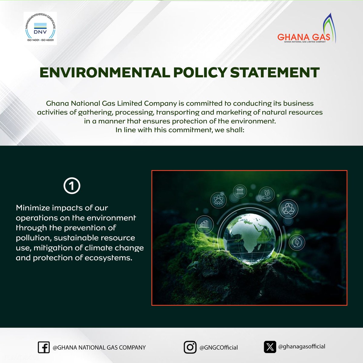 GNGCOfficial's tweet image. GNGC ENVIRONMENTAL POLICY STATEMENT 

#ISO45001
#ISO14001
#GhanaGas