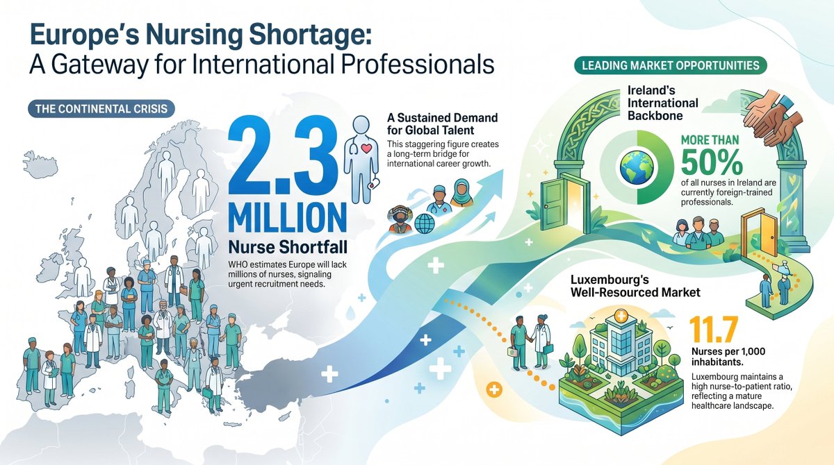 PiOverseas's tweet image. 🧵 THREAD: Europe is running out of nurses — and that's your opportunity. Here's what the data says. 👇
Europe will be short 2.3 MILLION nurses by 2030. 

RT if you know a nurse who needs to see this! 🔁

#Nurses  #WorkInEurope #PIOverseass #HealthcareWorkers #NurseTwitter