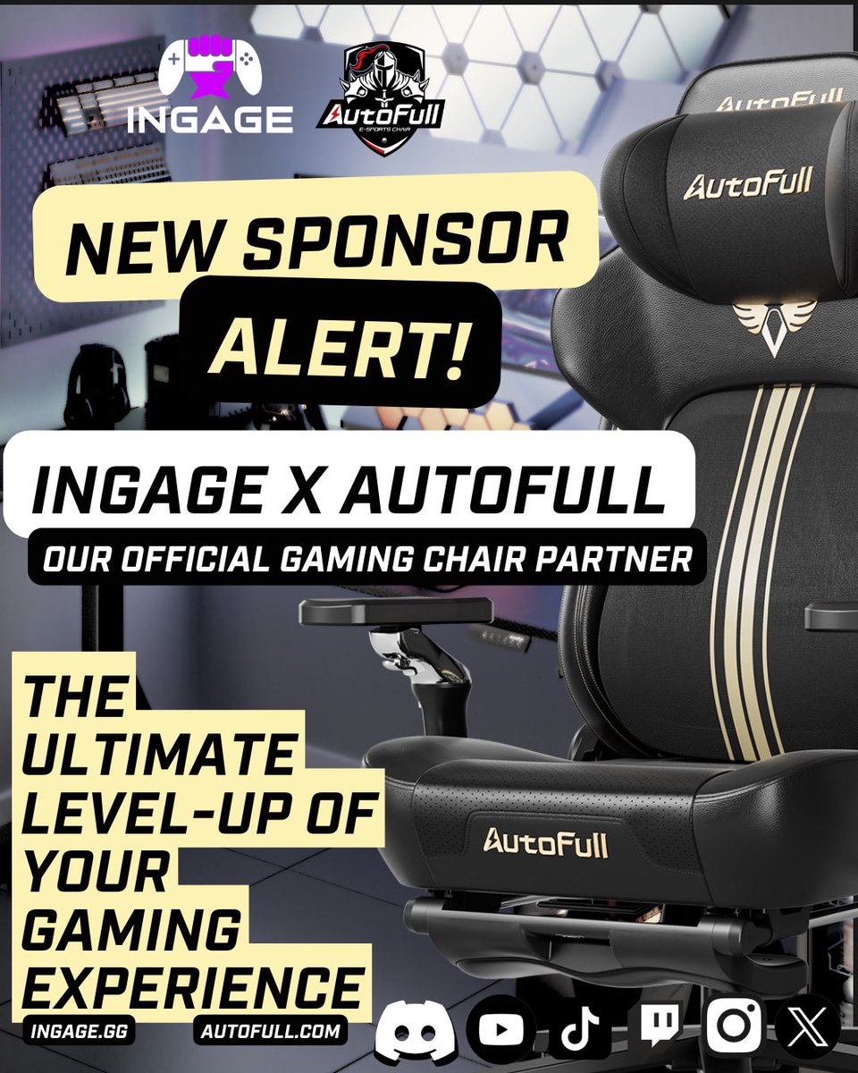 INGAGEGG's tweet photo. New Sponsor Alert! 🚨

INGAGE x @AutoFullGlobal 

We’ve teamed up with the best in the game to bring you the ultimate level-up in gaming comfort. 

A state-of-the-art with both a heating and cooling system to go with a massage, what!? 

Stay tuned as we get our casters from Pokémon Unite and Marvel Rivals to try out and review the product for themselves!

Join our Discord for exclusive AutoFull giveaways and community perks! 🔗Link in Replies!

#INGAGE #Autofull #GamingChair