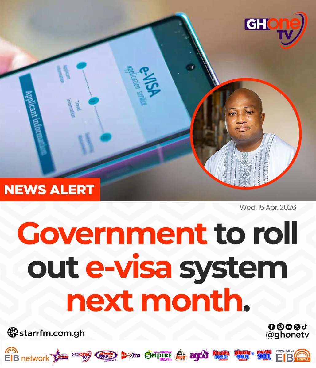 ghonetv's tweet photo. Government to roll out e-visa system next month...

#GHOneNews #EIBNetwork 
#GHOneTV #NewsAlert https://t.co/C04PTONgQ5