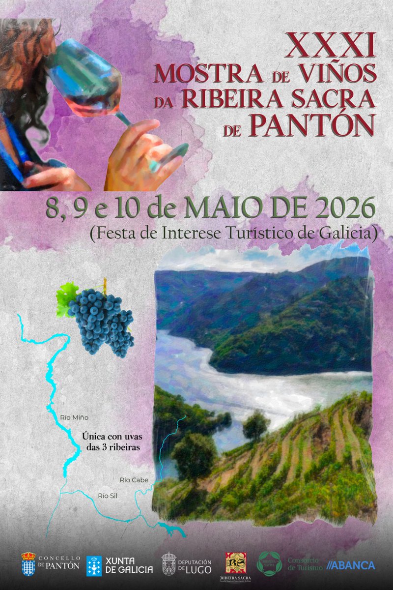 concellopanton's tweet photo. #MostradeViños da #RibeiraSacradePantón.
🍷Os días 8, 9 e 10 de maio celebramos a XXXI edición da nosa Mostra de Viños, a única con uvas das tres ribeiras.
😍Na segunda fin de semana de maio tes unha cita en Pantón.
#Pantón #ribeirasacra https://t.co/l8OELYsaFx