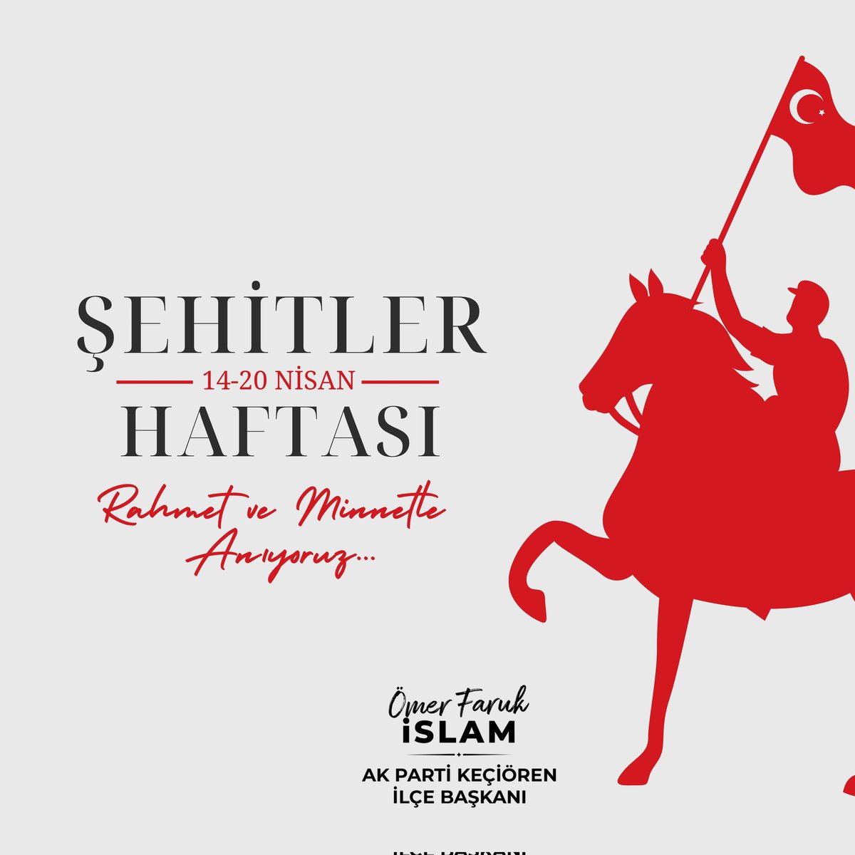''Ay yıldızlı bayrağımızın gölgesinde özgürce nefes alabiliyorsak, bunu canından vazgeçen kahramanlarımıza borçluyuz. Bu toprakları bizlere vatan kılan, ölümsüzlük şerbetini içmiş tüm şehitlerimizi saygı, rahmet ve minnetle anıyoruz. Ruhları şad olsun. 🇹🇷

​#ŞehitlerHaftası