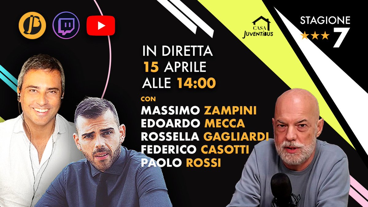 juventibus's tweet photo. ⚪⚫ #CasaJb Ore 14 ⚪⚫
La JUVE, il MERCATO, la CHAMPIONS, la FIGC...
@paolorossi1965 e @federicocasotti a dialogo con
@massimozampini 
@EdoardoMecca1 
@scarlett06_ https://t.co/4wBYsmljWx