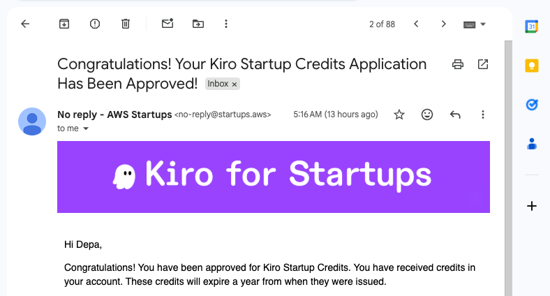depapp's tweet photo. @kirodotdev hi @kirodotdev i've been approved for Kiro Startup Credits, but I can’t access them yet

my account is still Free Tier, and the onboarding links don't lead to any setup or org invite

could you help clarify the next step? https://t.co/r3ijbeYHlB