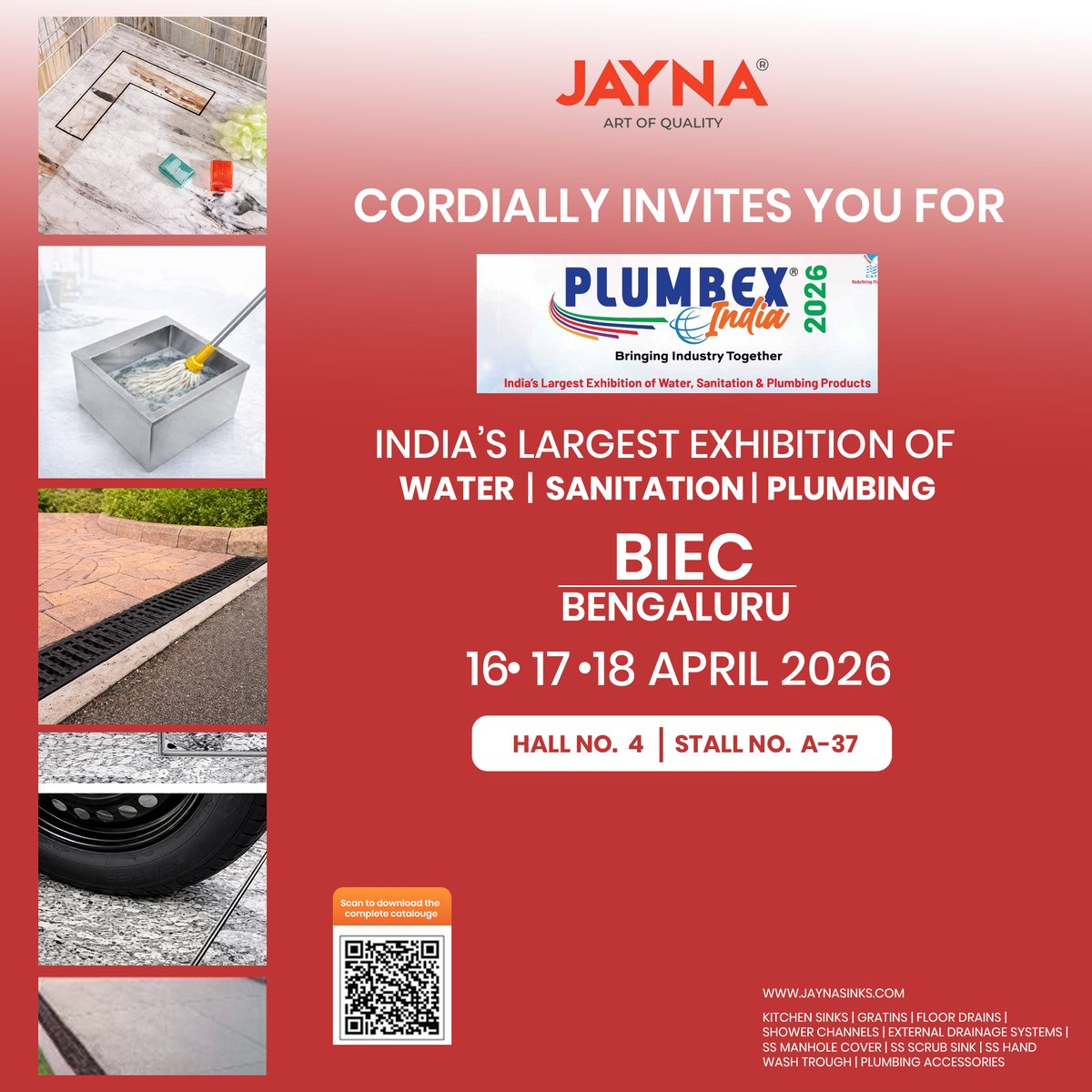 jaynasinks_'s tweet image. Join us at India’s largest water, sanitation &amp;amp; plumbing exhibition!
📍 BIEC, Bengaluru
📅 16–18 April 2026
👀 See you at Stall A-37!
Let’s connect, collaborate, and innovate.
#JaynaSinks  #exhibition #waterexhibition #plumbingexhibition #plumbex2026 #trending #bangalore