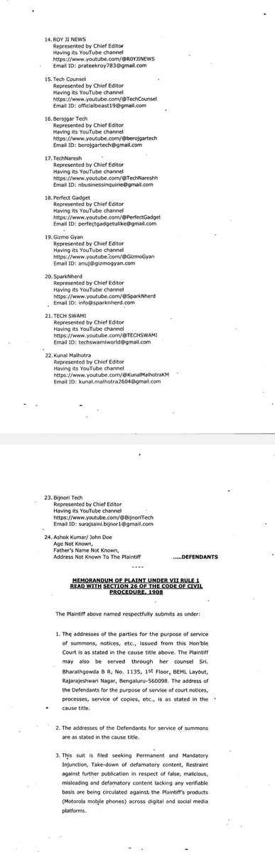 Tech_Expose987's tweet photo. here's the full dump of motorola india's dirty tactics 

includes 360 names!!!

john doe clause mentioned! full sweeping takedowns!!

only thing not shown in these images are all the names, posts from as far back as 2019-23 are tagged here https://t.co/XglZo1Ad4c