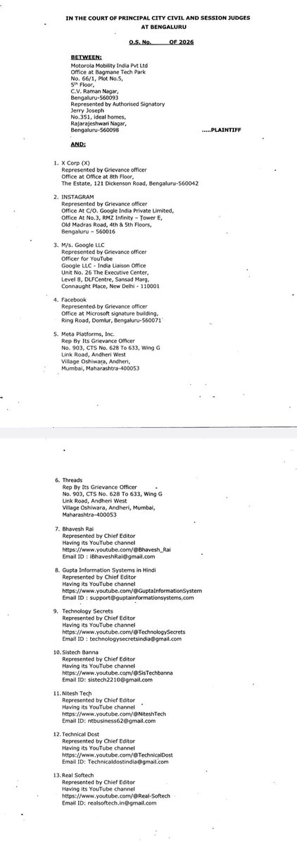 Tech_Expose987's tweet photo. here's the full dump of motorola india's dirty tactics 

includes 360 names!!!

john doe clause mentioned! full sweeping takedowns!!

only thing not shown in these images are all the names, posts from as far back as 2019-23 are tagged here https://t.co/XglZo1Ad4c