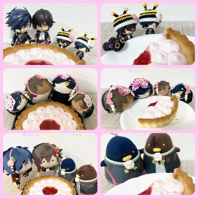 🍓タルトに盛り上がるうちのちいさきいのち達🥳

🌱🍯「こみつはいちごじゃむのとこがいいちあ！」
こもち🍯「🥧…ﾓｸﾞﾓｸﾞ」
こもち🌰「あっ！もうたべてる！」
んま&amp;🐥「んまんま」「んまちゅん」