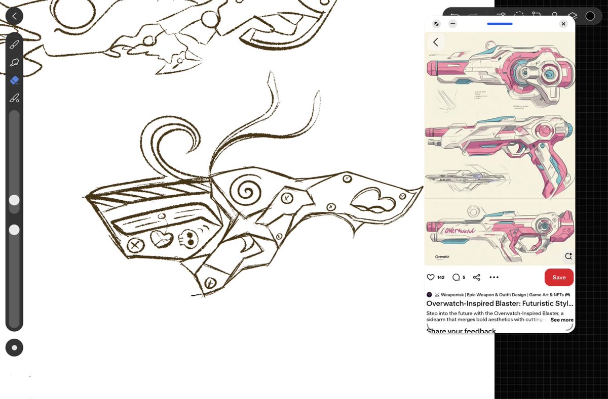 kedjumanis's tweet image. was trying to draw a weapon... ended up burning out instead 😭😭😭🧍‍♀️ (this is only the handle btw 😭)
