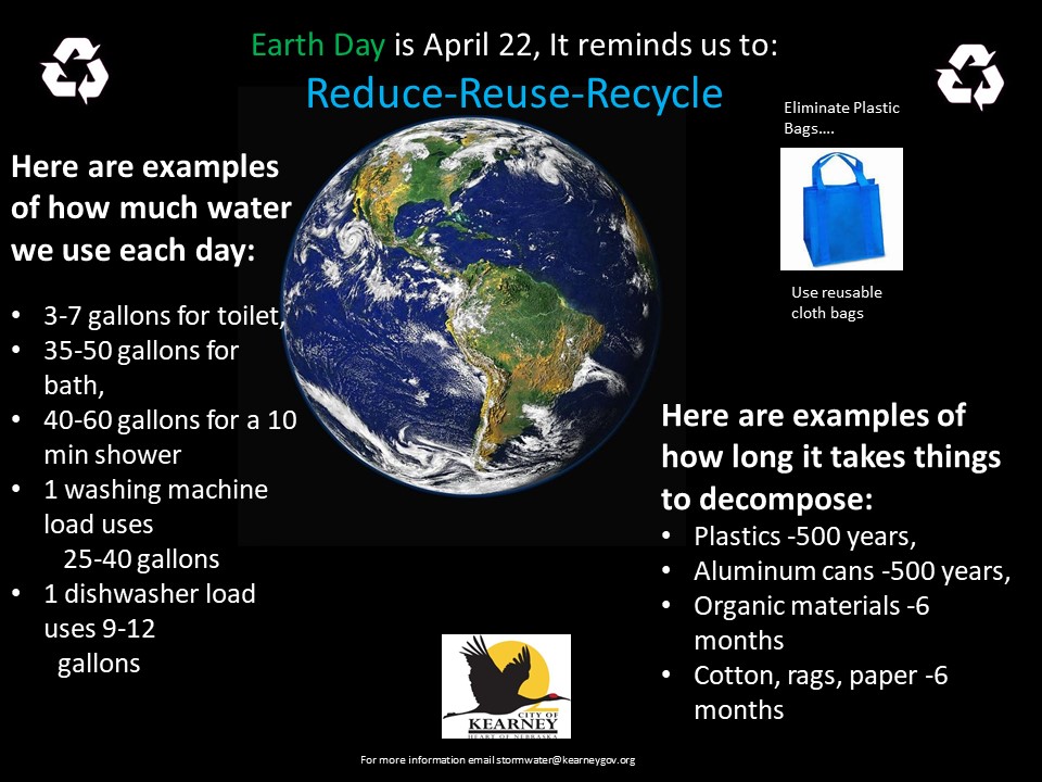 KearneySWMP's tweet photo. Treat every day like it's Earth Day! Visit https://t.co/g6iFJvhk45 4more! @CityofKearney @CityofGI @NEColumbus @SSCStormwater @Scottsbluff_NE @StormwaterONE @NeFSMA @WEForg @BuffaloCoExt @UNLExtension @BYFUNL @NTVNEWS @KSNBLocal4 @KearneyHub @krnywhitewater https://t.co/IVp85kQhBX