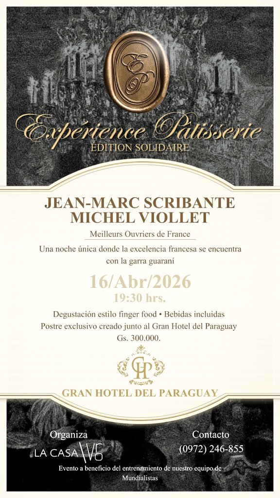 Mañana 16 de abril venir a disfrutar una "Expérience Patisserie" 😋 con 2 Meilleurs Ouvriers de France,👨🏼‍🍳🇨🇵👨🏼‍🍳 un prestigioso título que saluda la perfección técnica en pastelería🍰 y chocolate🍫. A partir de 19h30 en el Gran Hotel del Paraguay <a href="/francediplo/">France Diplomatie 🇫🇷🇪🇺</a> <a href="/DiploMix/">DiploMix</a> <a href="/Senatur_Py/">SENATUR</a>