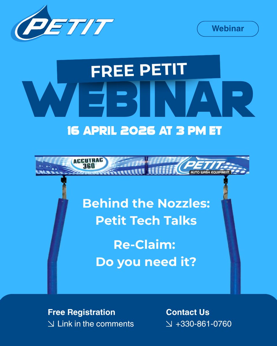 petitautowash's tweet image. Let’s be honest—reclaim can be confusing. Do you need it? Is it required? Is it worth it?

We’re breaking it all down on April 16 at 3pm ET.

Grab your spot: vist.ly/4yikg

#PetitAutoWash #CarWashEquipment #FreeWebinar #Reclaim
