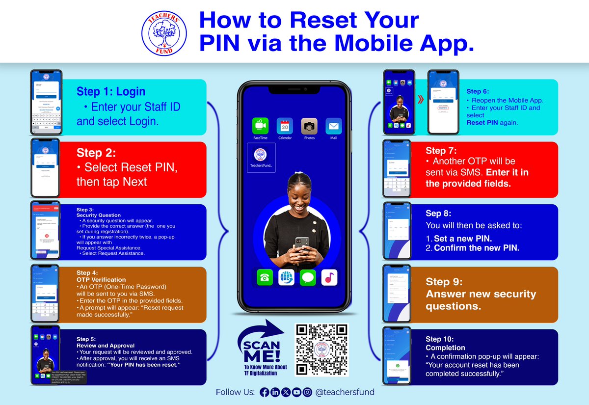 TeachersFund's tweet photo. Need to reset your PIN on the Teachers’ Fund Mobile App?
Follow these simple steps to regain access to your account securely and conveniently.
#TeachersFund
#MobileApp
#PINReset
#MemberSupport
#TeachersFundGhana
#DigitalSolutions https://t.co/QhX2o4fsd1