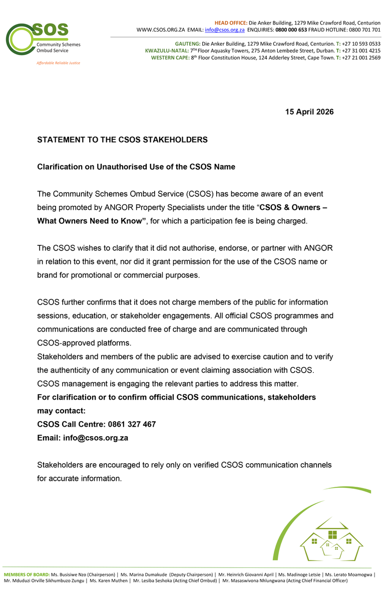 Community scheme Ombud Service tweet media