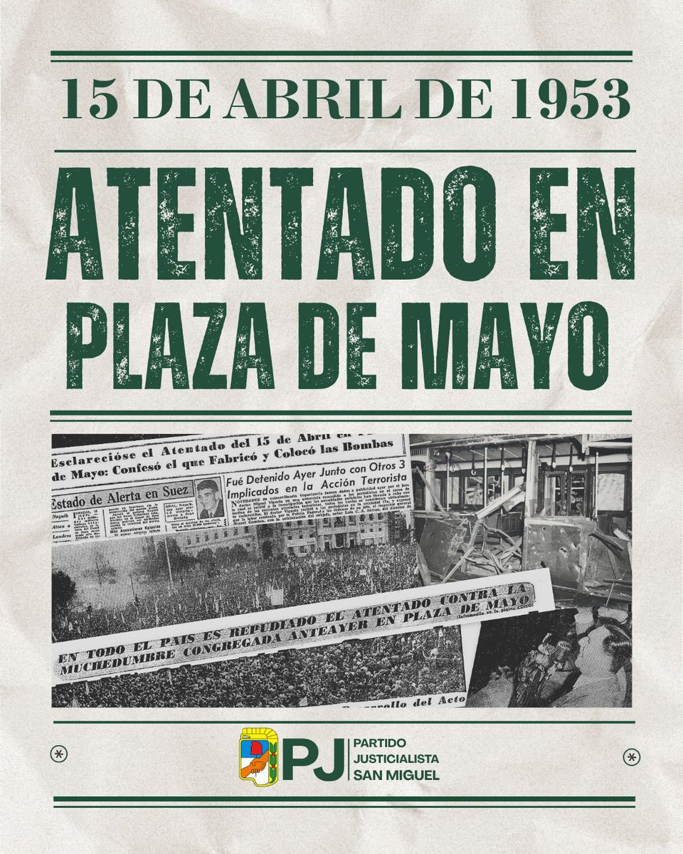 pj_sanmiguel's tweet photo. 🚨Se cumplen 73 años del atentado en Plaza de Mayo, un ataque contra civiles en una plaza llena de trabajadores y familias. Mientras hablaba Juan Domingo Perón, las bombas estallaron en medio de la multitud: murieron 6 personas y más de 90 resultaron heridas. https://t.co/D0Oz9udy1y